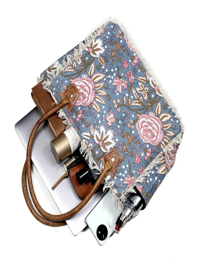 CREATIVE LEATHER ART حقيبة يد قماشية مزخرفة بنقوش زهور بوهيمية من كرييتيف ليذر آرت، مزودة بسحاب - حقيبة يد كبيرة السعة مع جيوب للهاتف والمحفظة، تتسع لجهاز كمبيوتر محمول مقاس 13 بوصة - حقيبة كتف كلاسيكية للنساء - Image 2